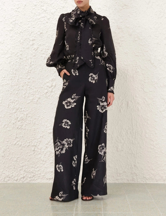 Wide Leg Pant in Black Poppy