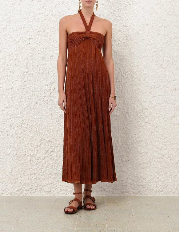 Indra Metallic Halter Dress