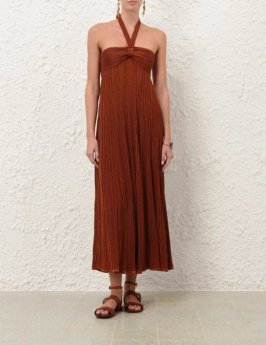 Indra Metallic Halter Dress
