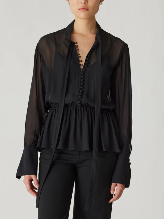 Covered Button Tie Front Blouse