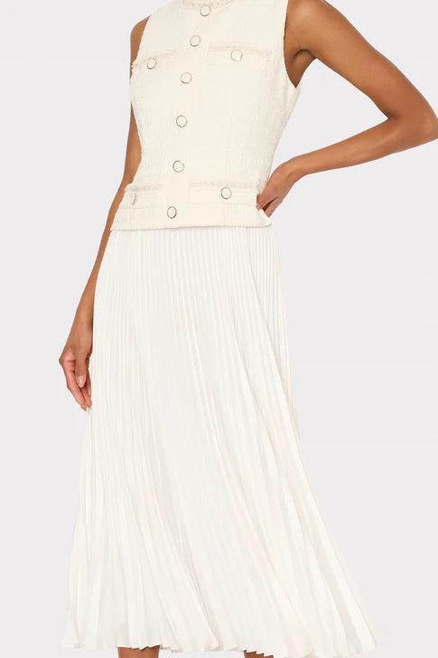 Boucle Mixed Media Midi Dress