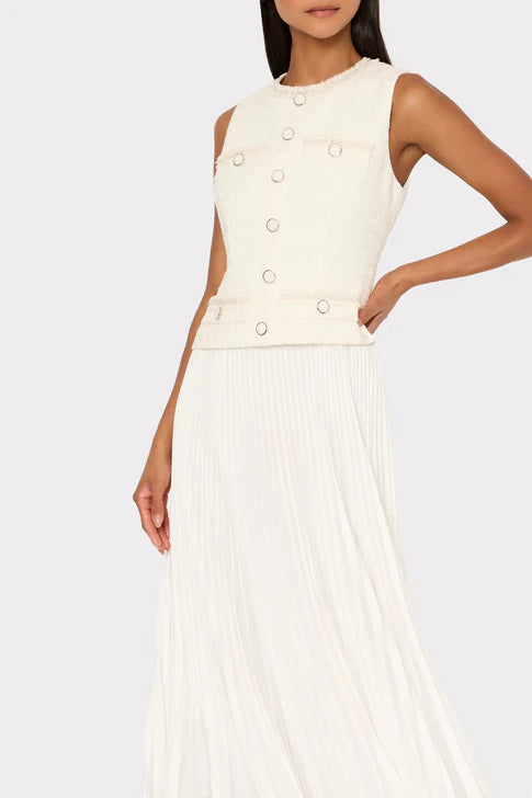 Boucle Mixed Media Midi Dress