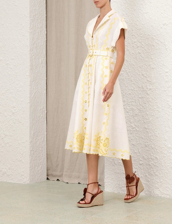 Lucky Embroidered Midi Dress