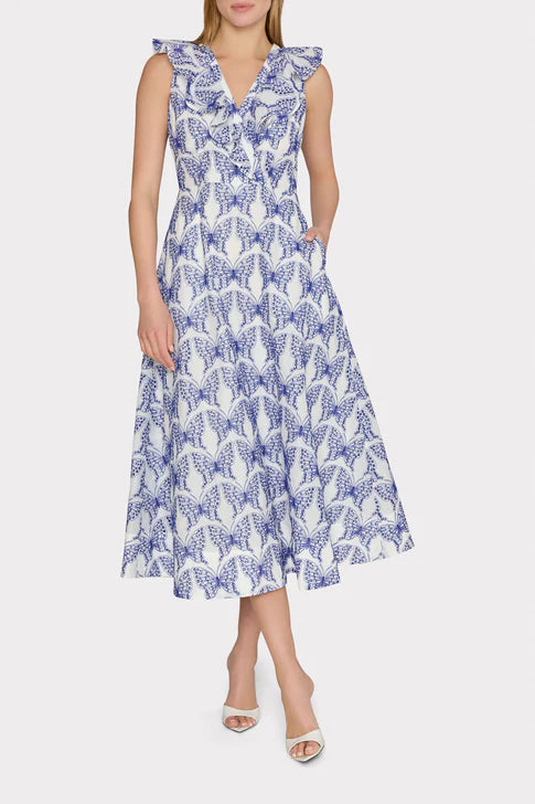 Butterfly Eyelet Ruffle Midi Dress