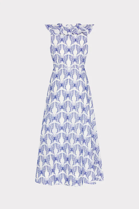 Butterfly Eyelet Ruffle Midi Dress