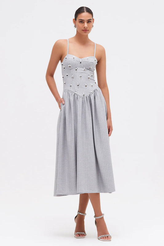 Metallic Pinstripe Midi Dress