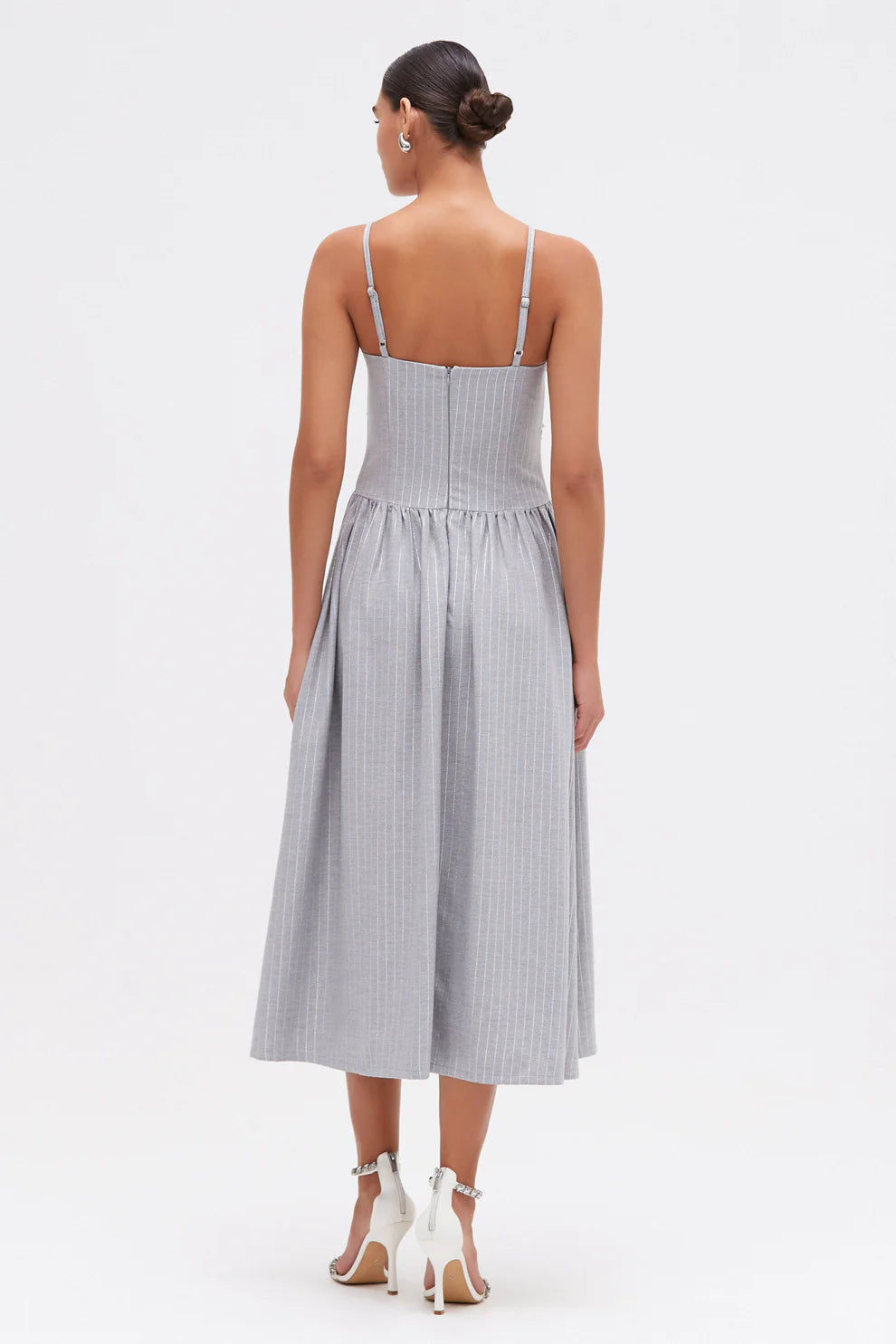 Metallic Pinstripe Midi Dress