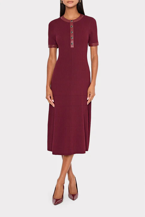 Leather Detail Knit Midi Dress