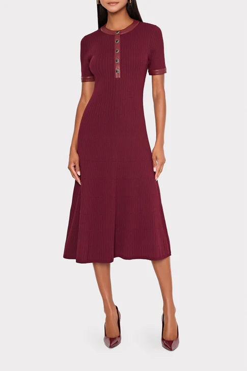 Leather Detail Knit Midi Dress