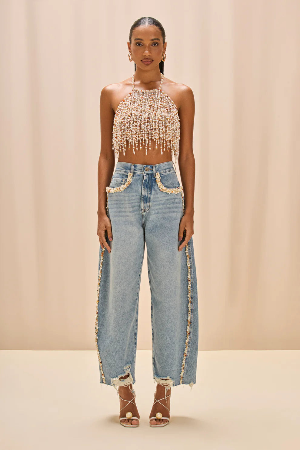 Camila Coelho Beaded Denim Pant