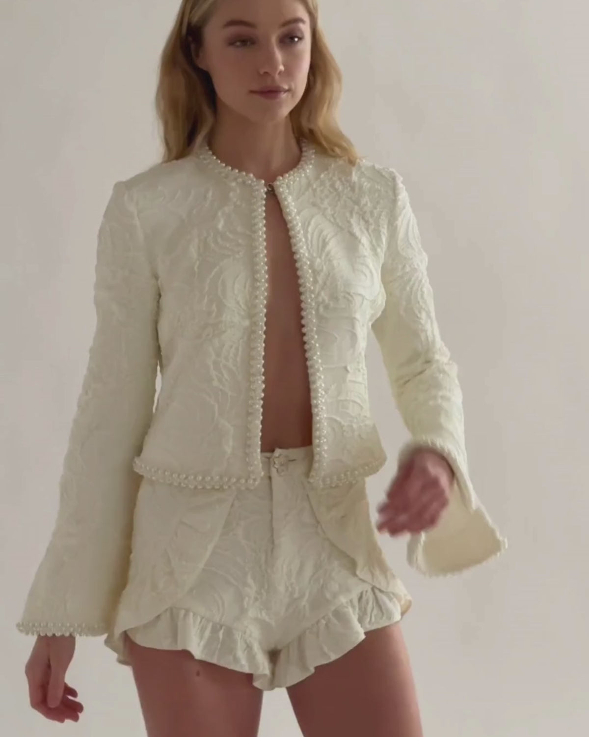 Pearl-Beaded Jacquard Jacket