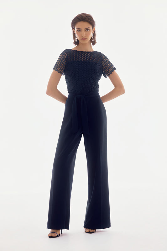 Signature | Silky Knit And Guipure Wide Leg Jumpsuit
